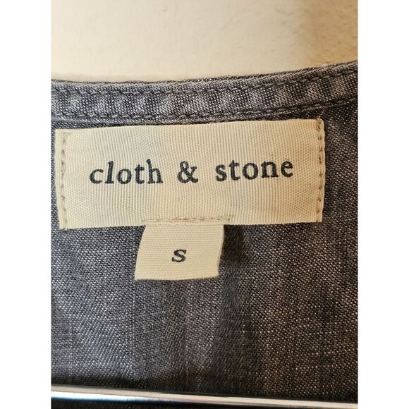 Cloth and Stone Anthropologie Small Chambray Gray Tencel Top Lace Up Back - Picture 3 of 7